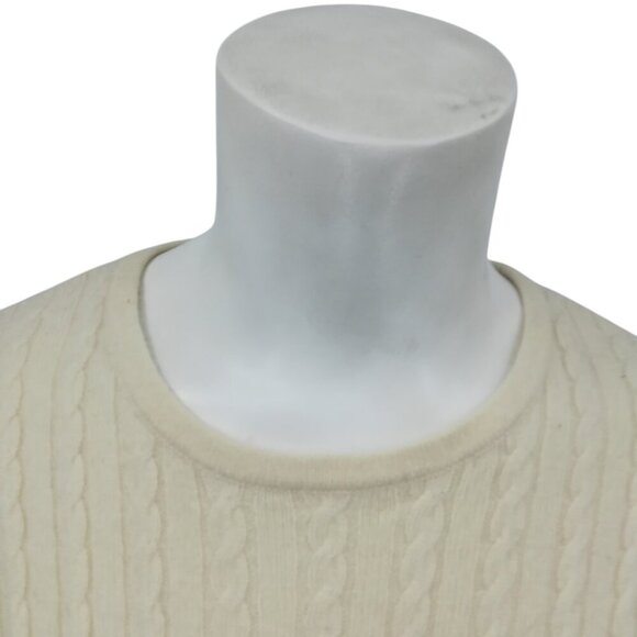 Lands End 100% Cashmere Cable Knit Crew Neck Sweater Size L Cream Lightweight - Picture 2 of 9
